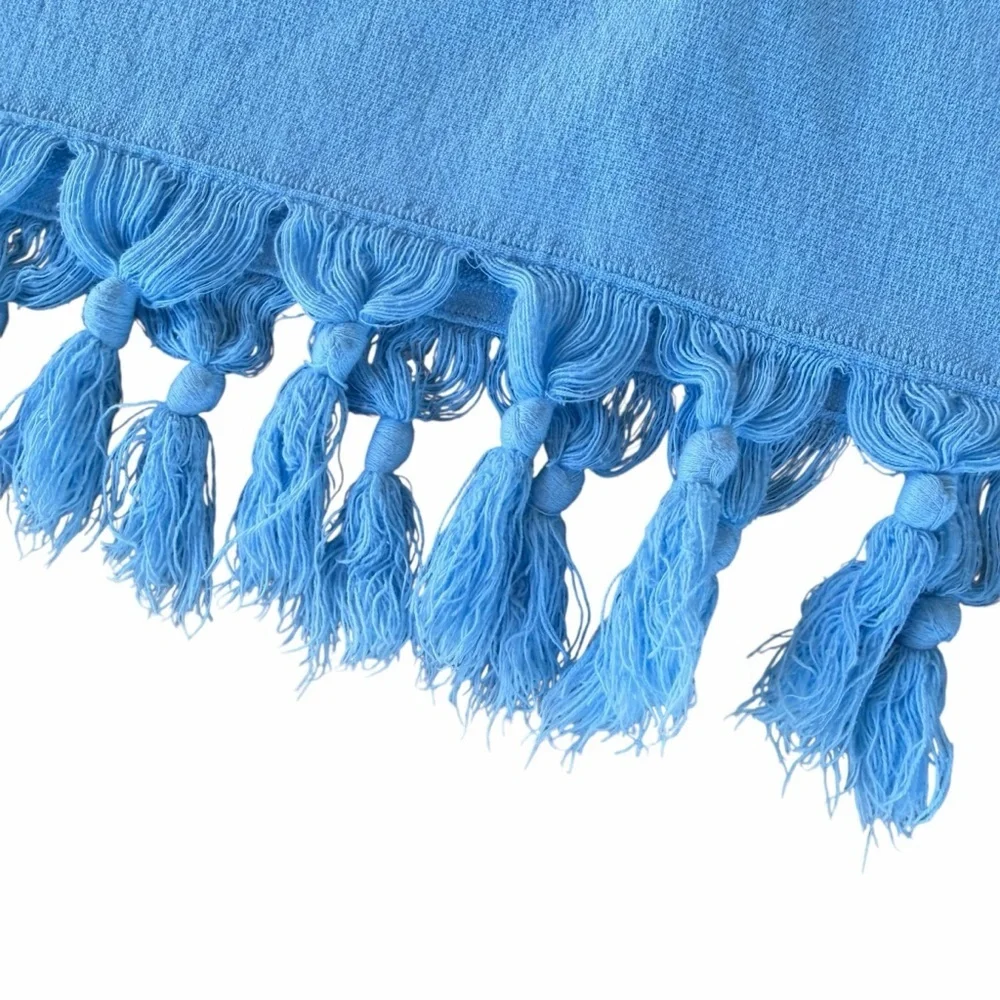 Dolce&Gabbana Light Blue Celestial Sunface Fringed Cotton Beach Towel 26x55 READ